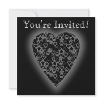 Black Love Heart! Playing Card Pattern! invitations