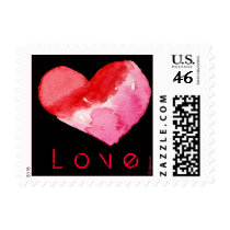 Black Love Heart Watercolor Square postage