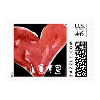 Black Love Heart Watercolor Square Small Postage by lillyarts