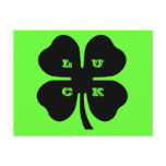 Black LUCK 4 Leaf Clover on Green Postcards