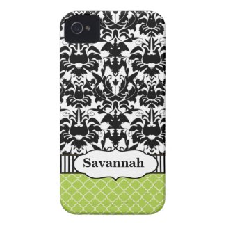 Black Macki Damask Moroccan Personalized iPhone Tough Iphone 4 Cover