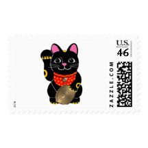Black Maneki Neko Postage Stamps