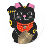 Black Maneki Neko Round Sticker