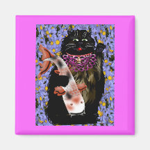 black maneki neko w/ koi fridge magnet