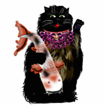black maneki neko w/ koi photo sculptures