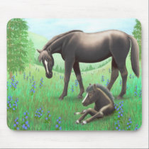 Black Mare and Foal in Pasture Mousepad