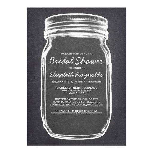 Black Mason Jar Bridal Shower Invitations