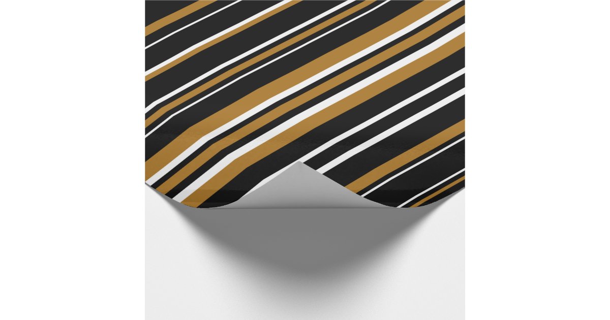Black, Matte Gold, & White Stripe Wrapping Paper Zazzle