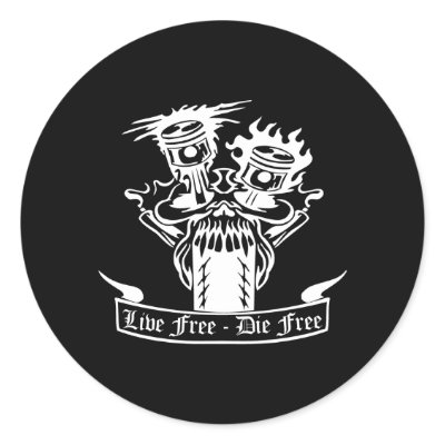 Black Mc Pistons Live Die Free Round Sticker by WhiteTiger_LLC