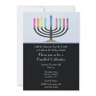Black Menorah Hanukkah Celebration Invitation 