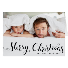 Black Merry Christmas Script Holiday Photo Card