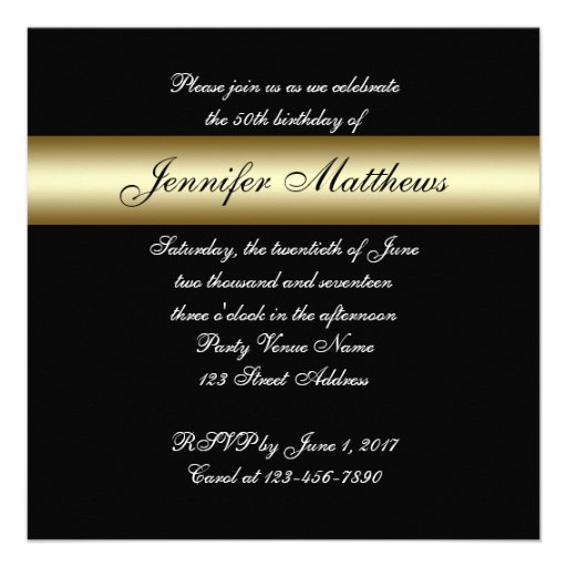 Black Metal Gold Print 50th Birthday Invitations