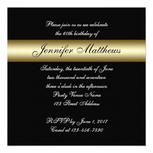 Black Metal Gold Print 60th Birthday Invitations