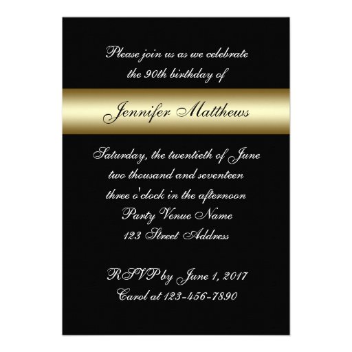 Black Metal Gold Print 90th Birthday Invitations