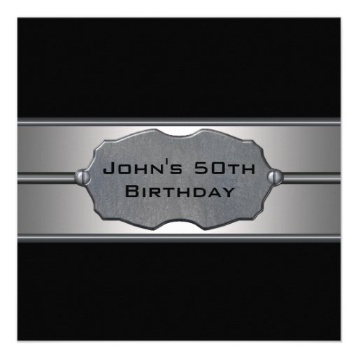 Black Metal Mans 50th Birthday Party Invites