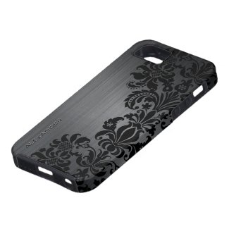 Black Metallic Brushed Aluminum & Floral Damasks iPhone 5 Cases