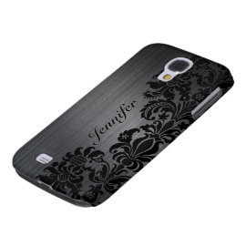 Black Metallic Brushed Aluminum & Floral Damasks Galaxy S4 Cover
