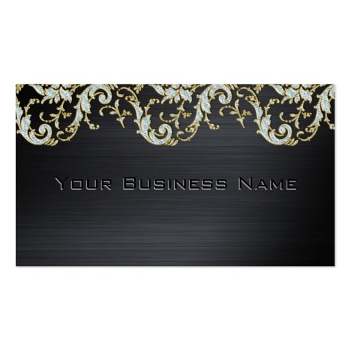 Black Metallic Diamond Damask Elegant Corporate Business Cards (front side)