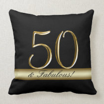 Black Metallic Gold 50th Birthday Throw Pillow