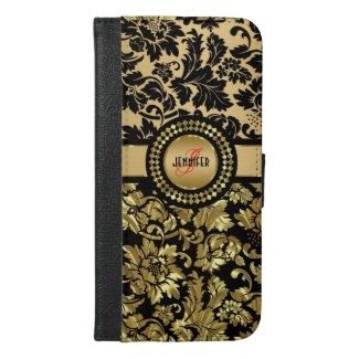 Black & Metallic Gold Vintage Damasks 2 Monogram