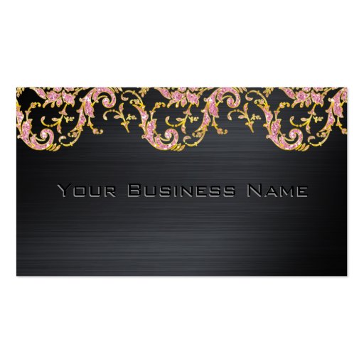 Black Metallic Pink Glitter  Damask  Corporate Business Card Templates (front side)