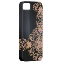 Black Metallic Pink Glitter Damask iPhone 5 Cover