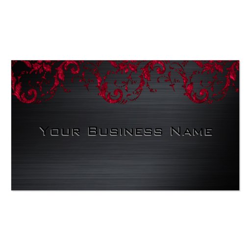 Black Metallic Red Damask Elegant Corporate Business Card Template (front side)