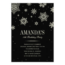 Black Modern Winter Wonderland Birthday Invitation