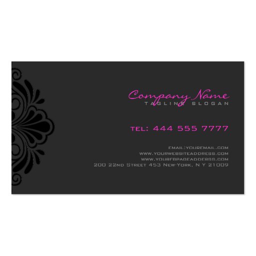Black Monochromatic Girly Floral Design Business Card (back side)