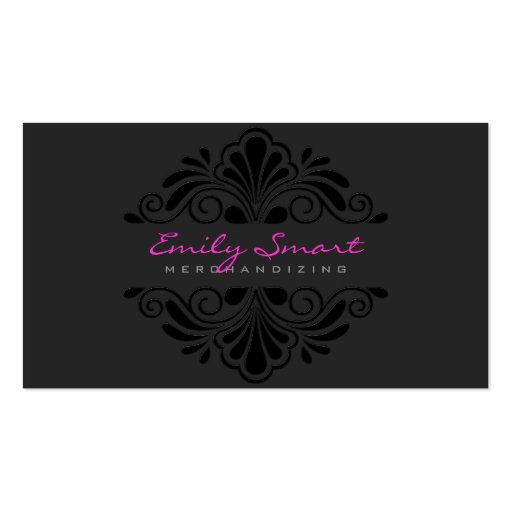 Black Monochromatic Girly Floral Design Business Card (front side)