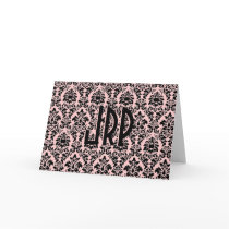 Black Monogrammed Damask Card