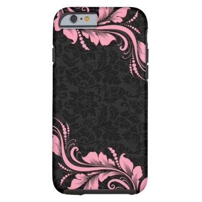 Black Monotones Damask And Pink Floral Lace Tough iPhone 6 Case