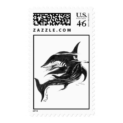 Black Monster Shark Postage by FishTsdotcom