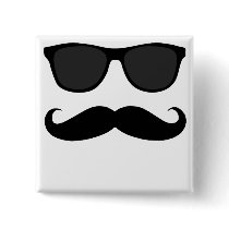 Black Moustache and Sunglasses Humour Gift Button