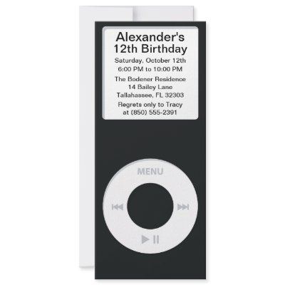 Black MP3 Player iParty Birthday Party Custom Announcements by MaddisonLane
