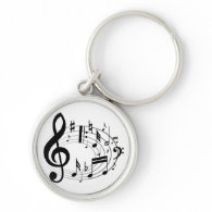 Black musical notes in oval shape keychain