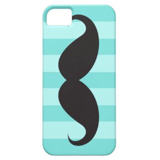 Black mustache and aqua stripes iPhone 4 case
