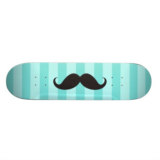Black mustache aqua stripes cool skateboard Zazzle