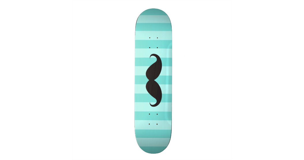 Black mustache aqua stripes cool skateboard Zazzle