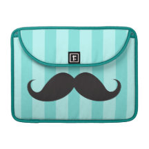 Black mustache aqua stripes MacBook Pro sleeve