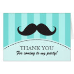 Black mustache aqua stripes thank you card