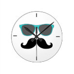 Black Mustache Aqua Sunglasses Wall Clock