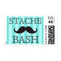 Black mustache bash aqua stripes postage stamps