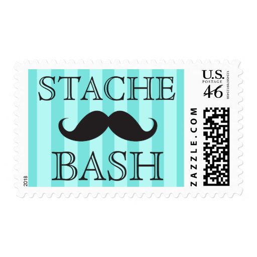 Black mustache bash aqua stripes postage stamps
