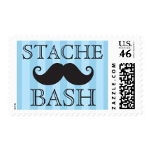 Black mustache bash blue stripes postage stamps