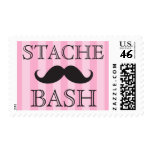 Black mustache bash pink stripes postage stamps