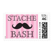 Black mustache bash pink stripes postage stamps