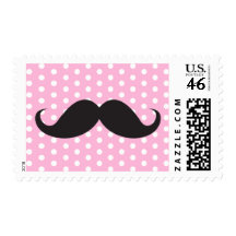 Black mustache chic pink polka dot trendy stamp