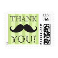 Black mustache green stripes thank you postage