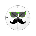 Black Mustache Green Sunglasses Wall Clock